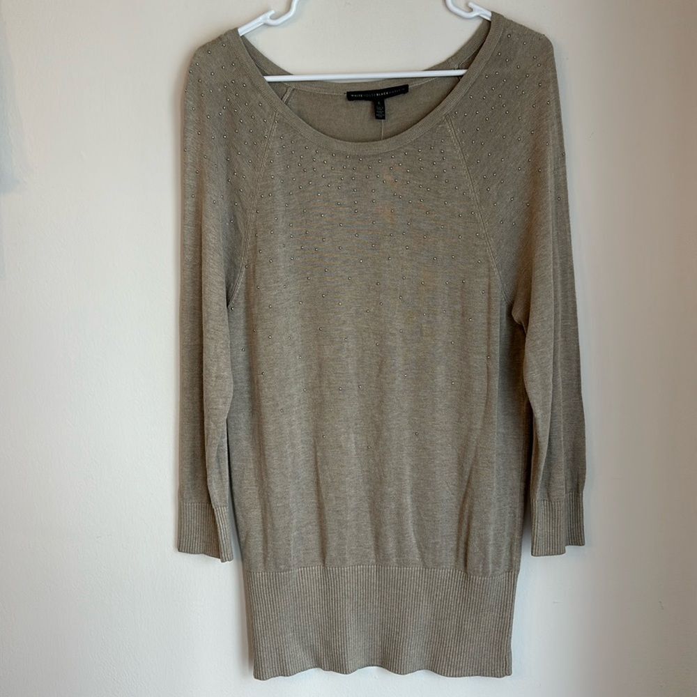 White House Black Market Women Sparkle crew neck knit holiday sweater tunic LG